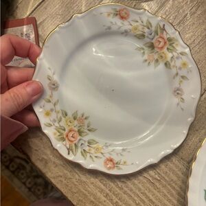 Porcelain Floral Salad Plate - White with Peach Floral Accent